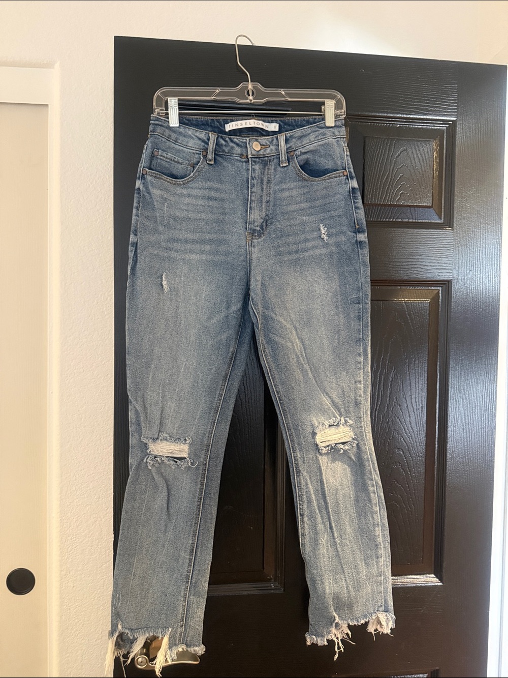 Tinseltown Distressed High-Rise Straight Leg Jeans - Light Blue
